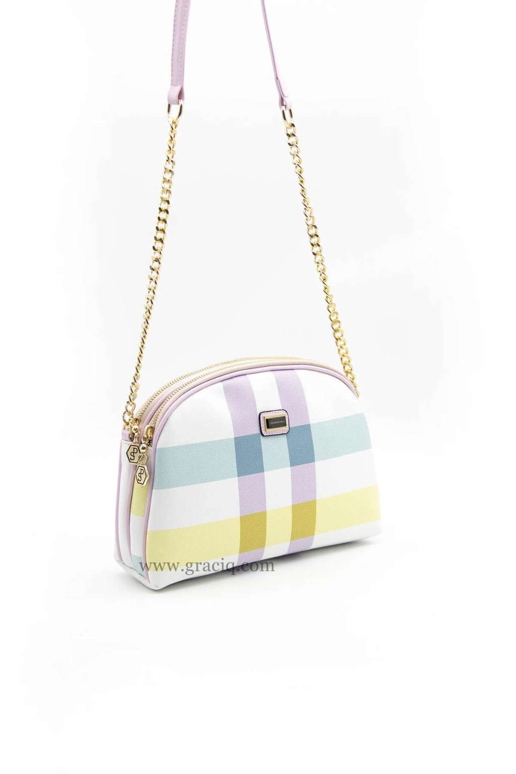 Малка закачлива чанта в цвят лилаво каре SIlver&Polo