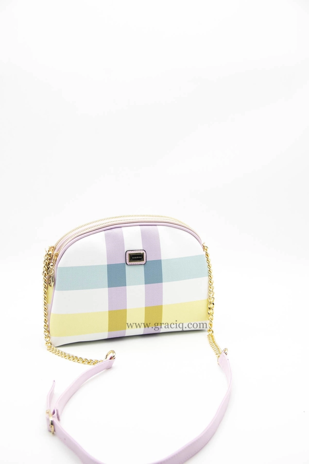 Малка закачлива чанта в цвят лилаво каре SIlver&Polo