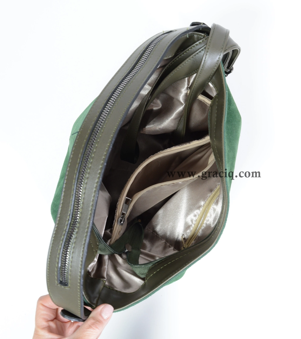 Дамска чанта тип торба в зелен цвят