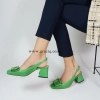 Дамски елегантни сандали с декоративна плочка в зелена кожа