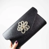Официална дамска чанта тип клъч от плат и декоративно цвете
