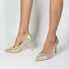 Елегантни обувки на ток с неонови златни камъчета