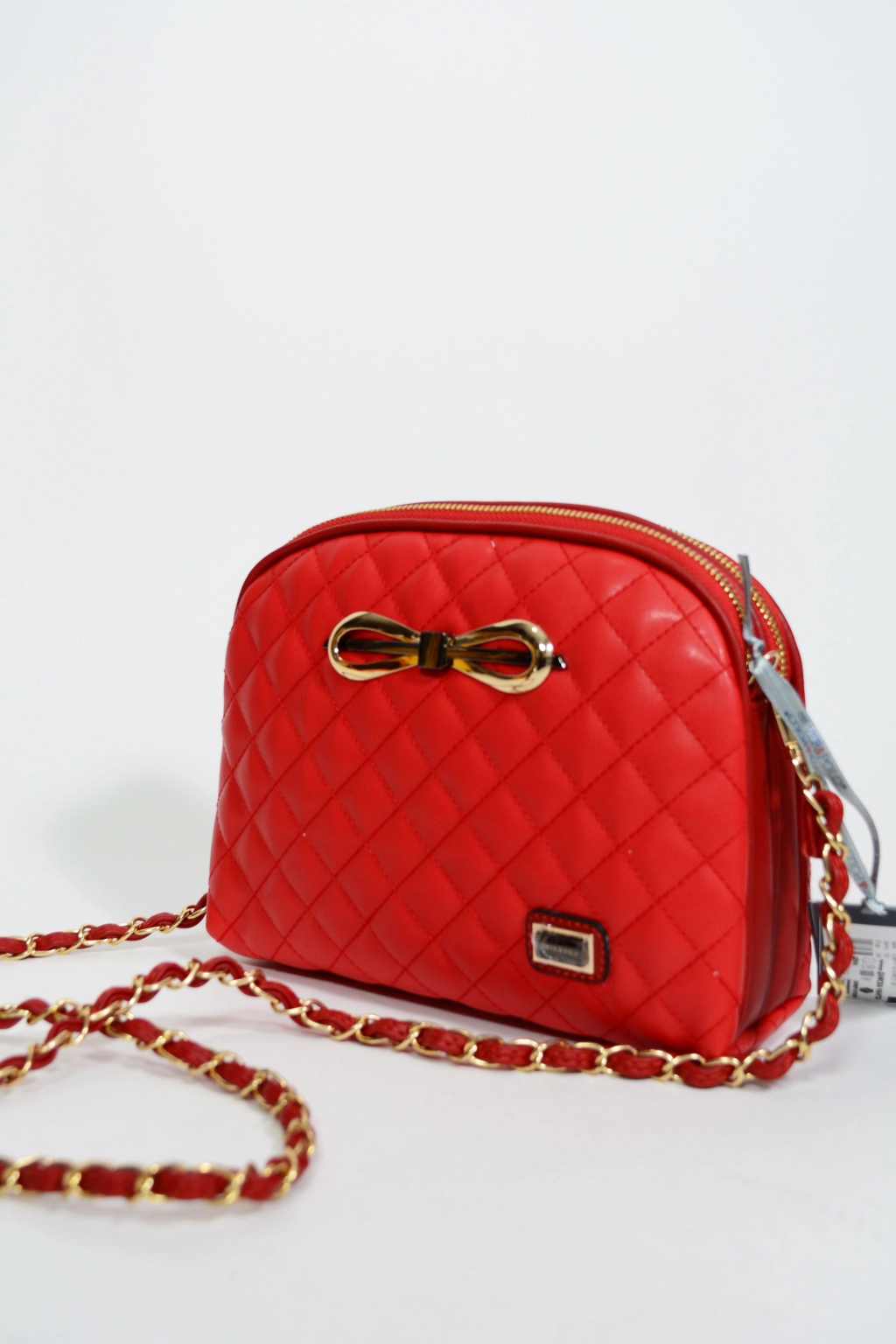 Малка чанта с панделка в червен цвят на SILVER&POLO