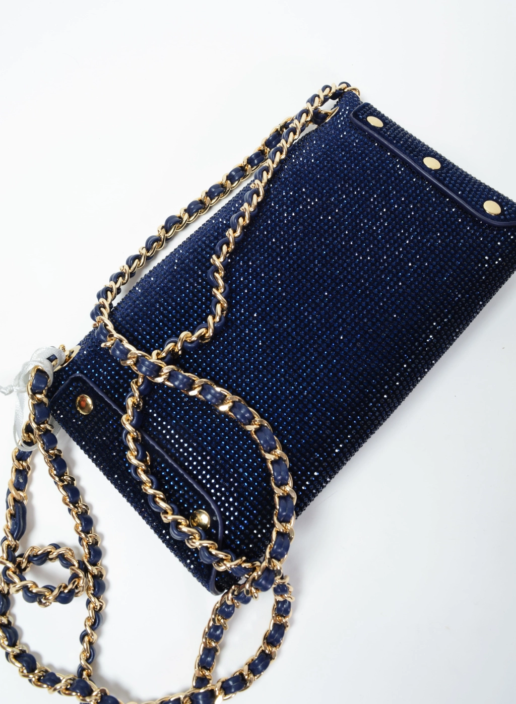 Официална чанта клъч в син цвят и камъчета