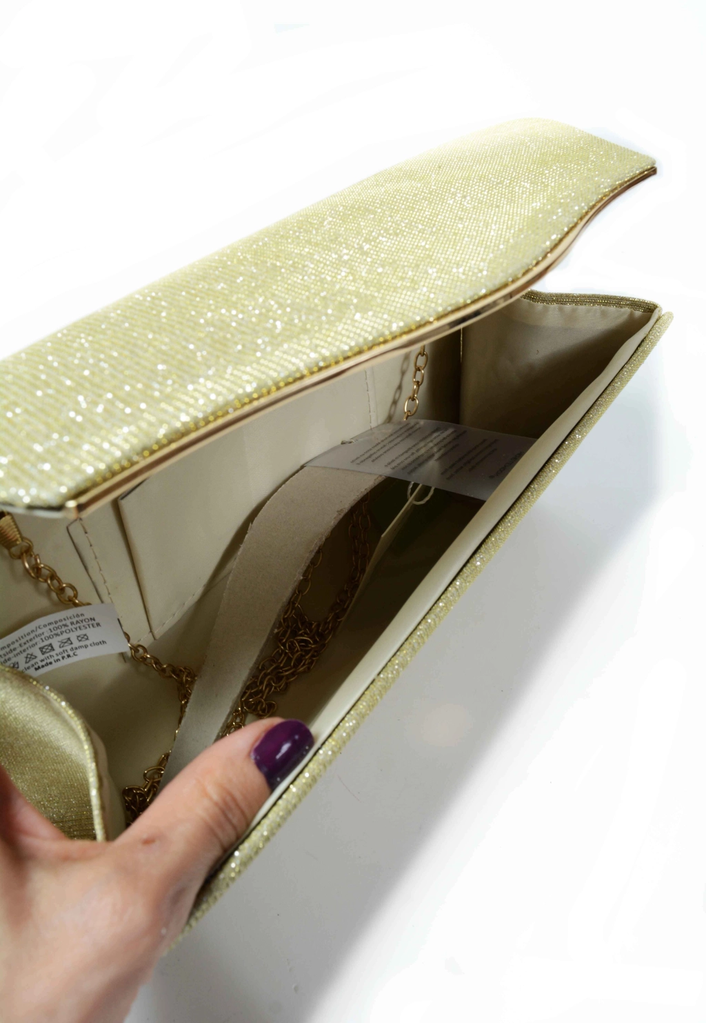 Златна дамска официална чанта тип клъч