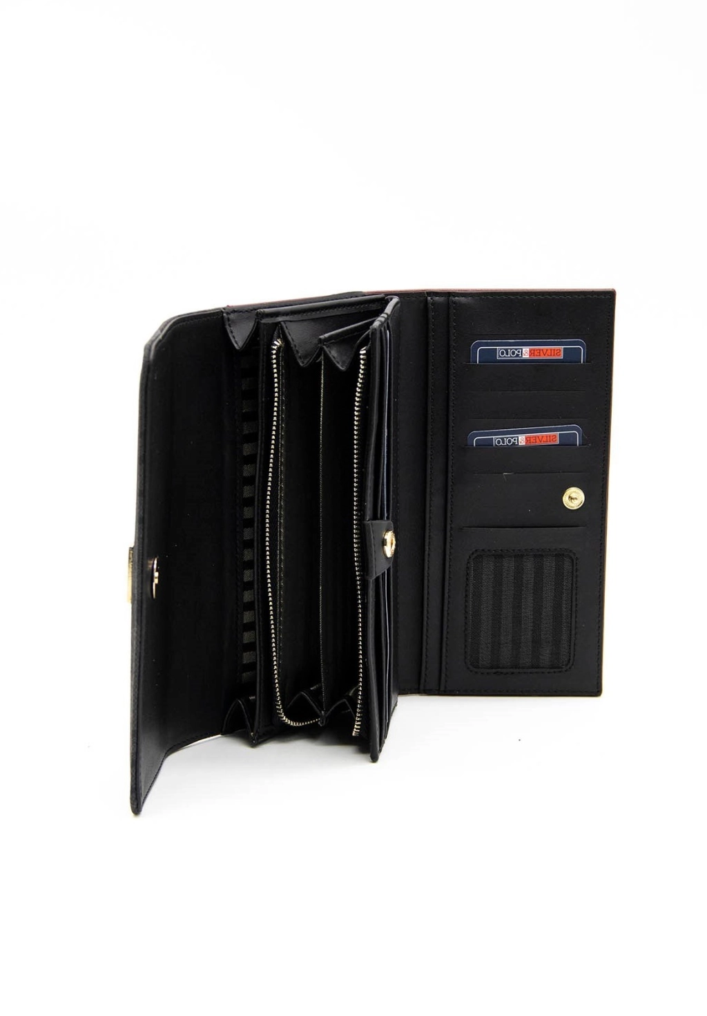 Голямо дамско портмоне в черен с бежо цвят Silver&Polo