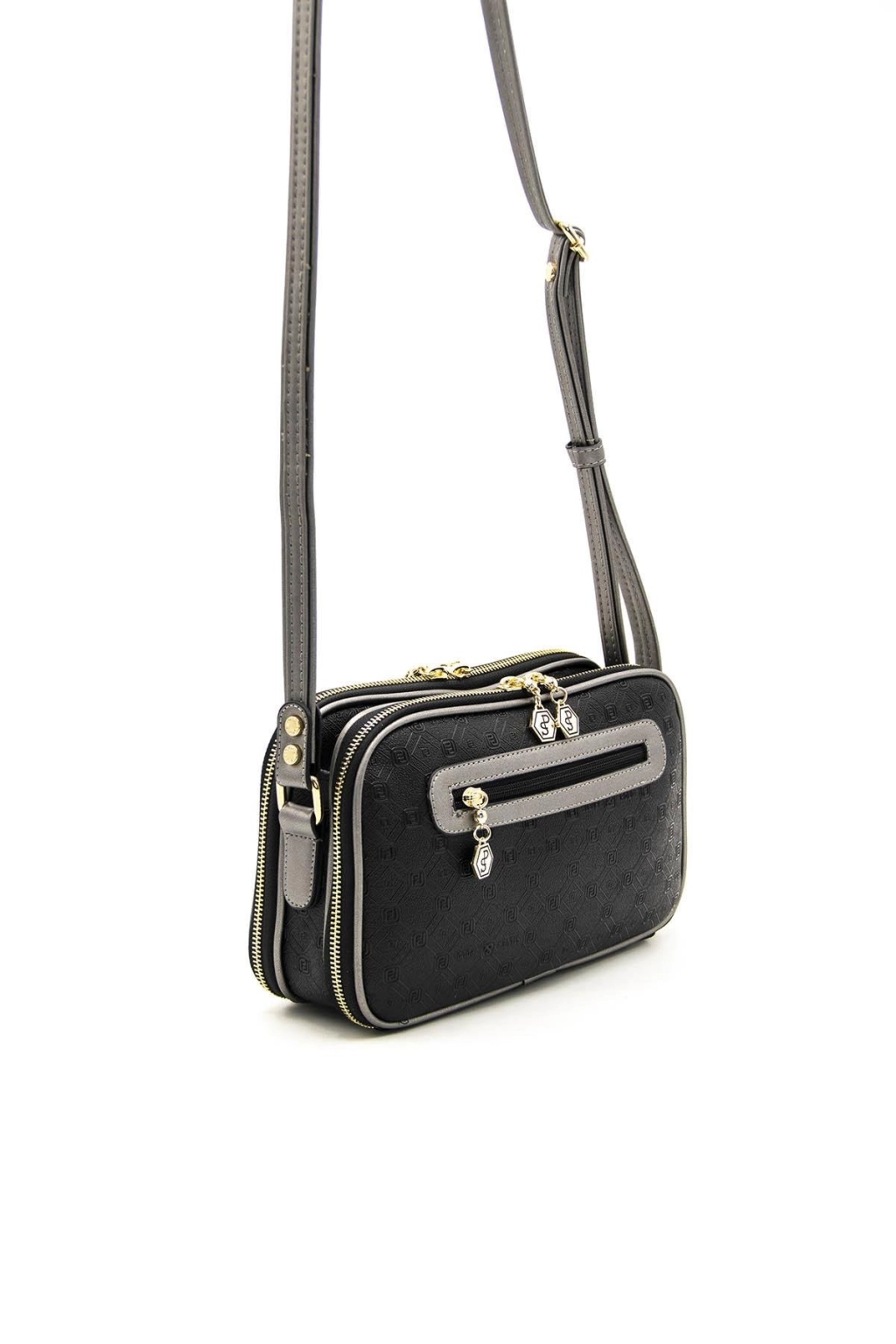 Правоъгълна дамска чанта в цвят черно с платин на SILVER&POLO