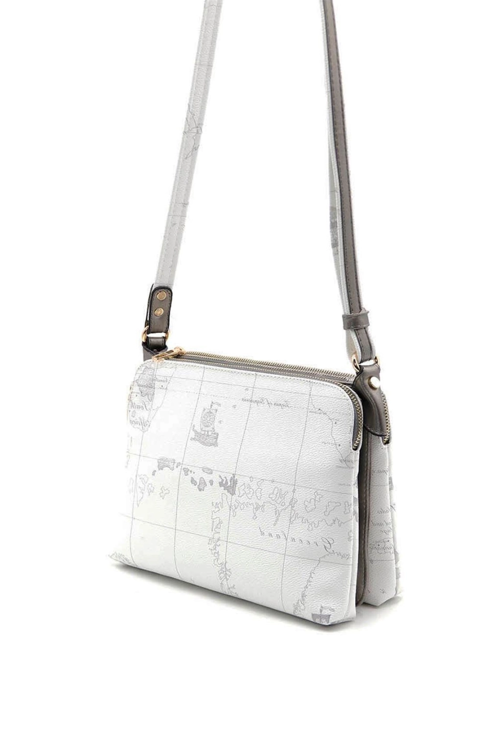 Дамска квадратна чанта с глобус в бял цвят SIlver&Pоlo