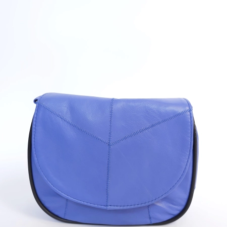 Малка чанта от естествена кожа за през рамо в син цвят